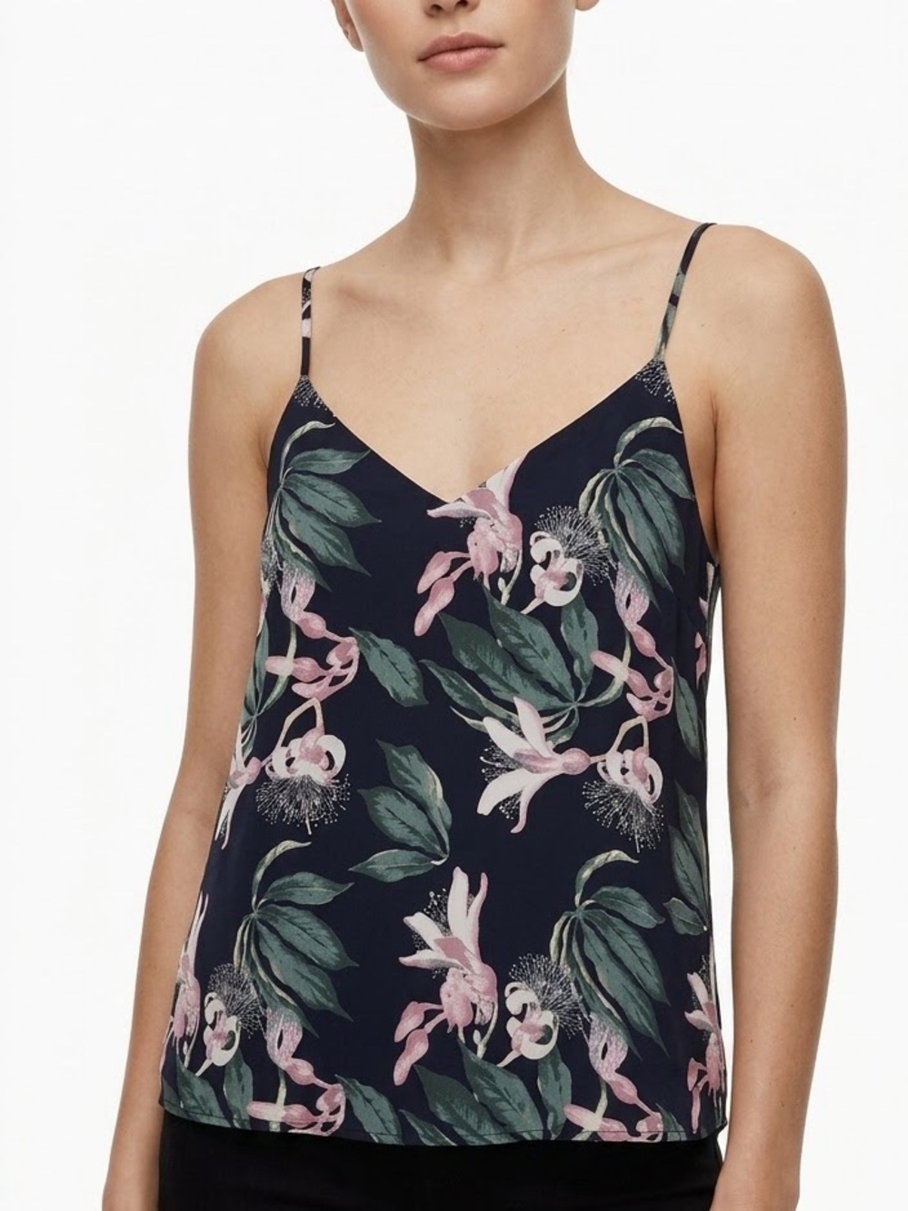 BABATON | ARITZIA BLACK FORAL FLOWY TANK